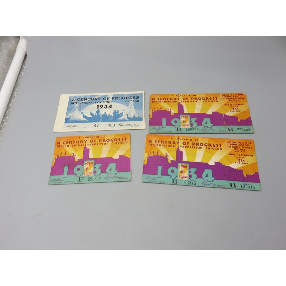 Vintage 1934 Chicago Worlds Fair Century of Progress Souvenir Tickets Lot of 4